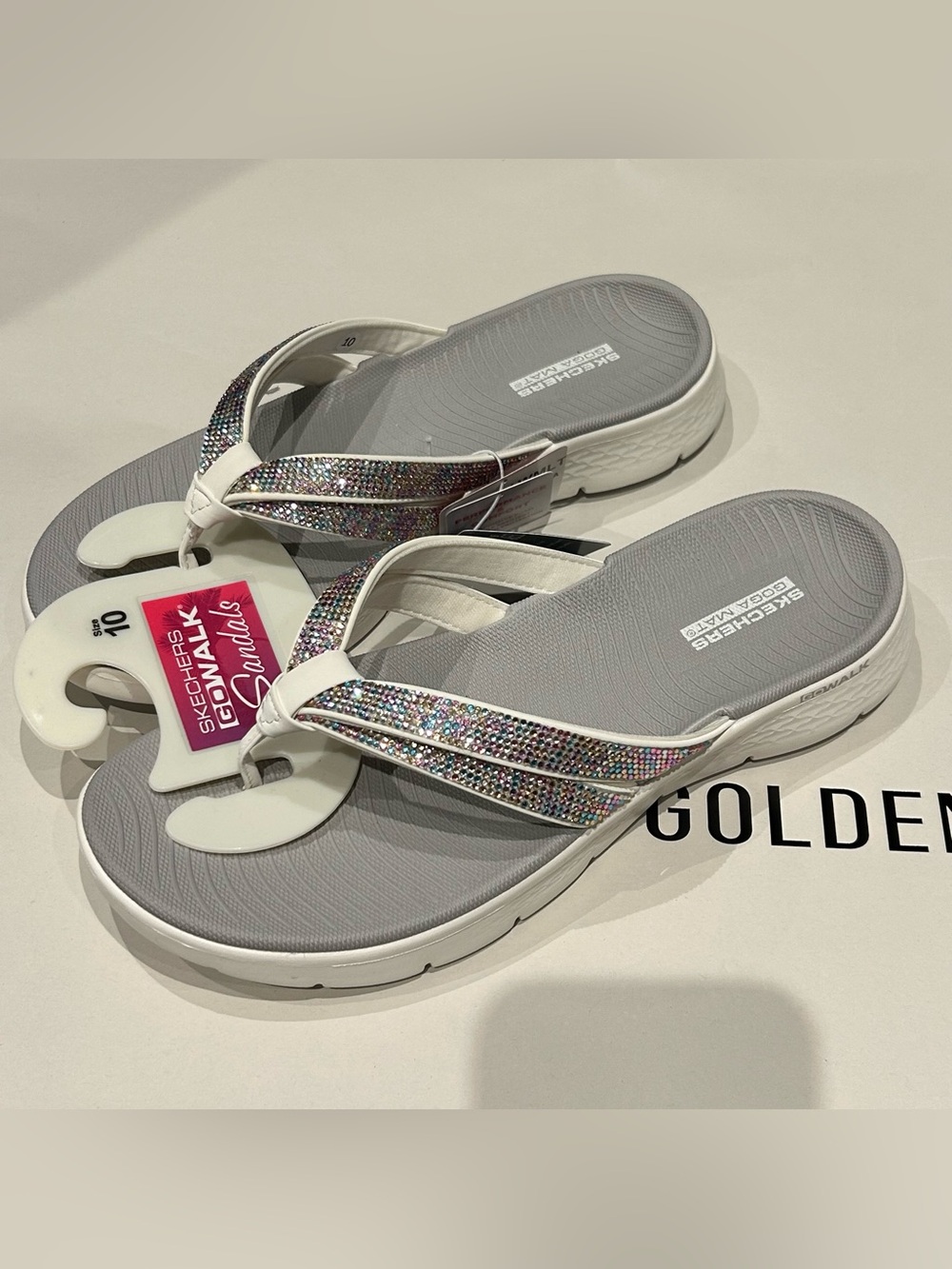 Skechers women’s goga mat cushioned walk multi colors rhinestones sandals 10